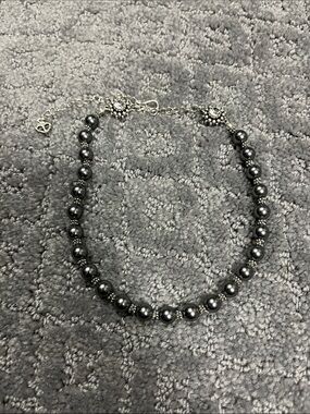 Virgins Saints & Angels Hematite-Style Pearl Necklace in Dark Gray